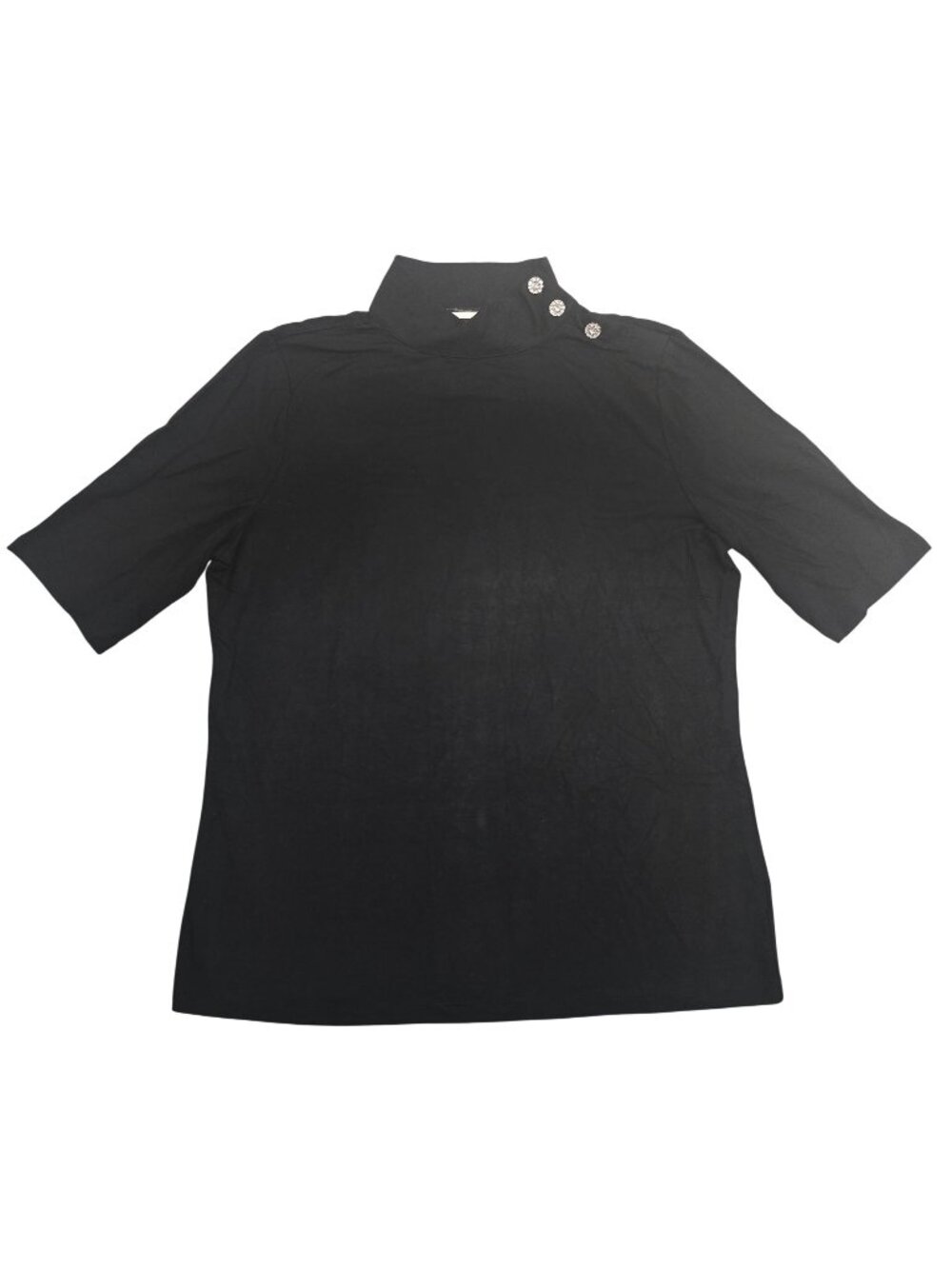 Talbots Womens Black Mock Neck Top With Rhinestone Button Detail Size M
